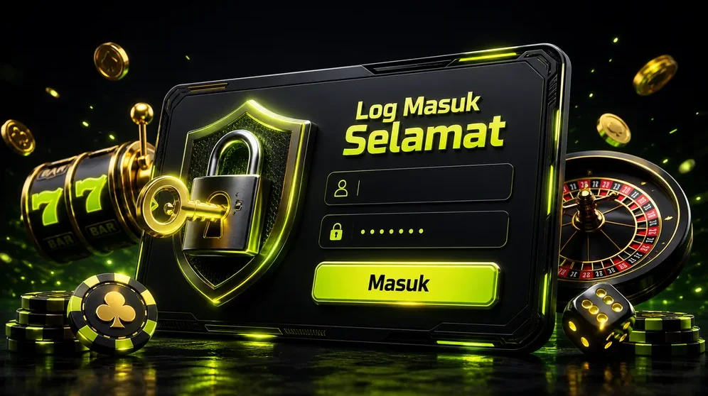 Skrin log masuk 1XRoll Casino dengan ikon kunci
